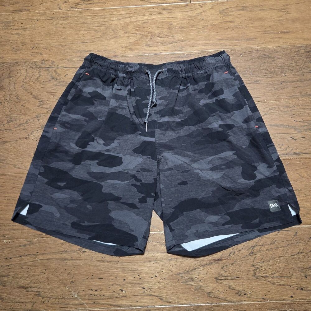 Saxx Multi Sport Athletic Shorts Mens Large Camo Lined 2N1 Ballpark Pouch Saxx L